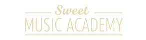 Sweet Music Academy logo in gold lettering on a black background, with “Sweet” in script above “MUSIC ACADEMY” in uppercase 