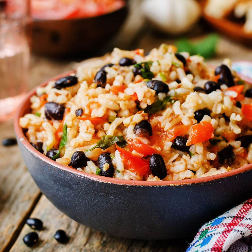 Gallo Pinto - black beans with rice, tomato, celery and cilantro