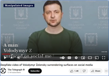 Screenshot of a deepfake of Volodymyr Zelensky