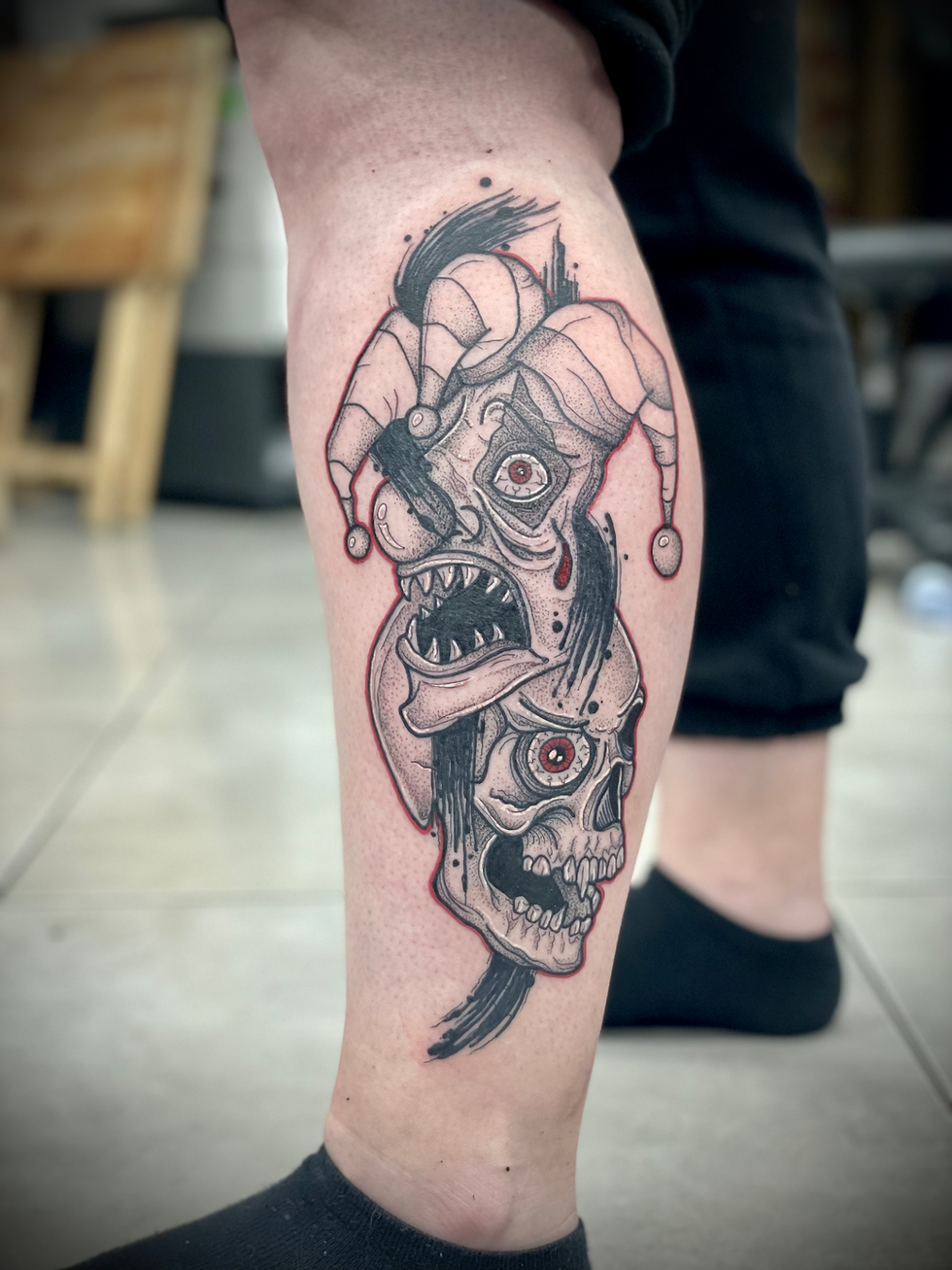 Dark Clown and Skull Tattoo by Klee Jane