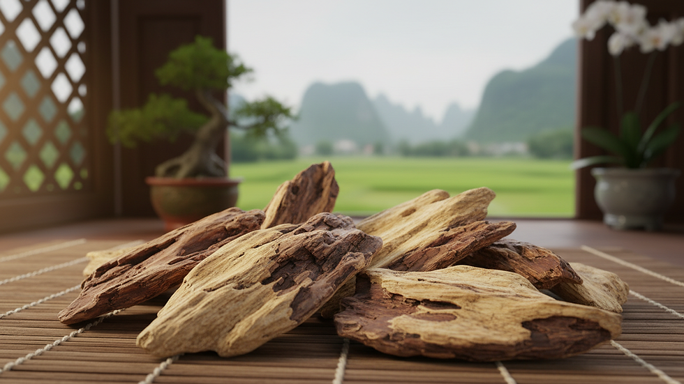 Close-up view of Agarwood chips showing texture and color