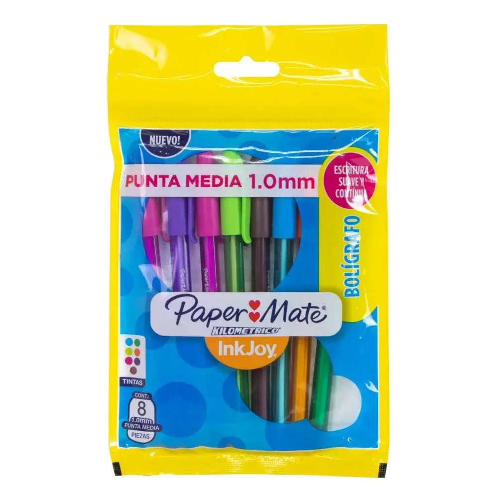 Bolígrafos Paper Mate Kilometrico InkJoy 8 unidades