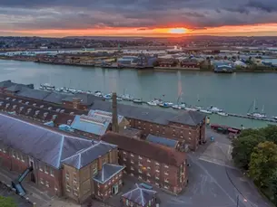Aerial drone view of Chatham Historic Dockyard in Medway Kent used as a featured local business asset by WebOws Design.