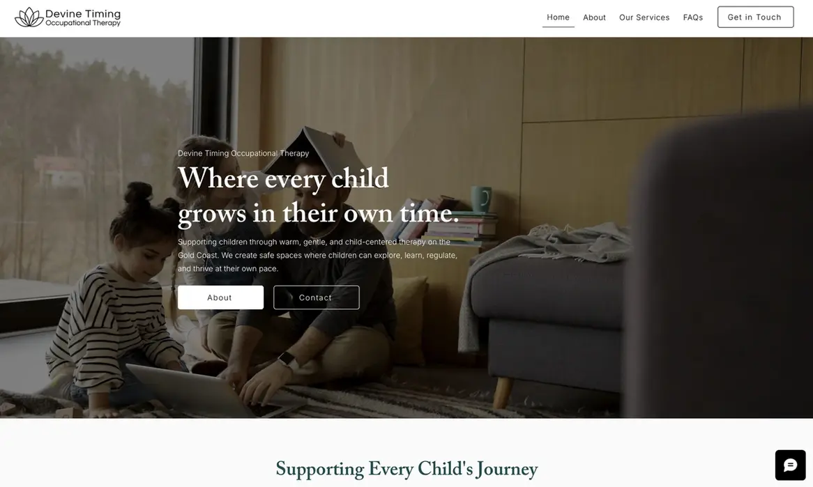 Devine Timing Occupational Therapy website design for Gold Coast services