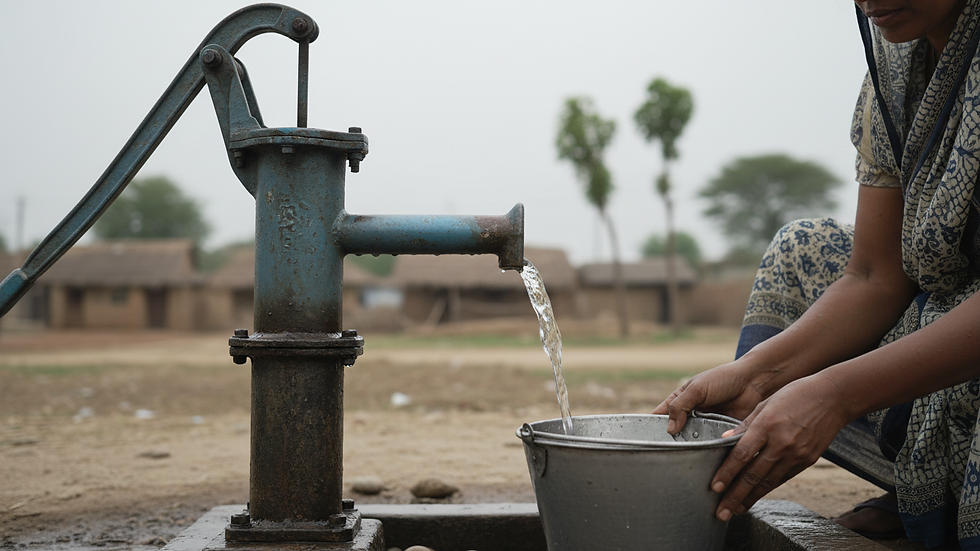 Close-up view of a water pump in a rural Indian village