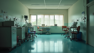 A small rural clinic with basic medical supplies, illustrating healthcare access challenges