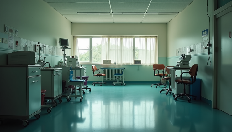 Eye-level view of a rural clinic with limited medical equipment