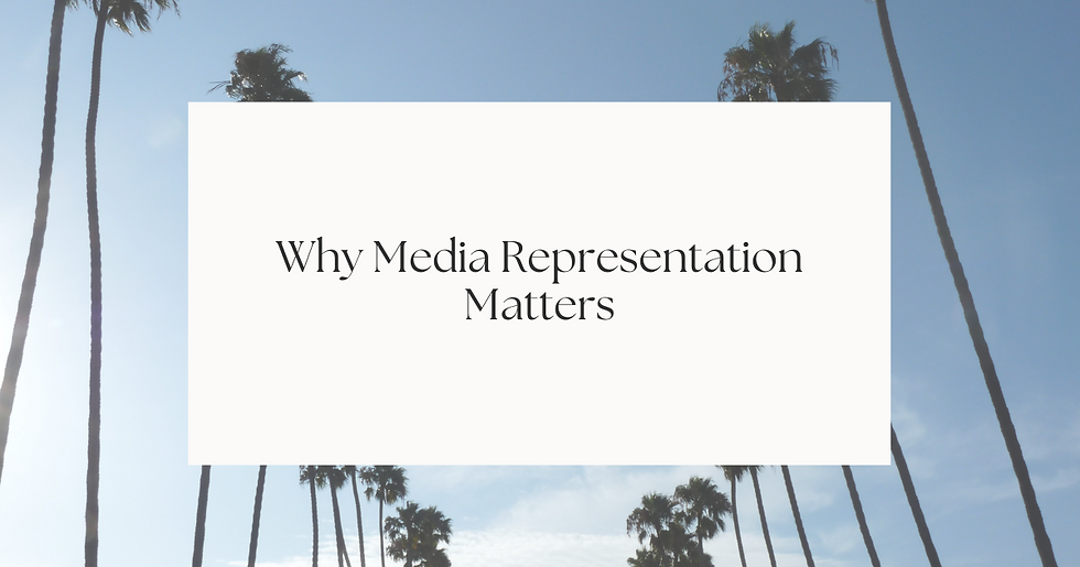 In the background there is a photo of six tall palm trees lining each side, with blue sky and some faint clouds. In the middle, there is a white box containing the text 'Why Media Representation Matters'.