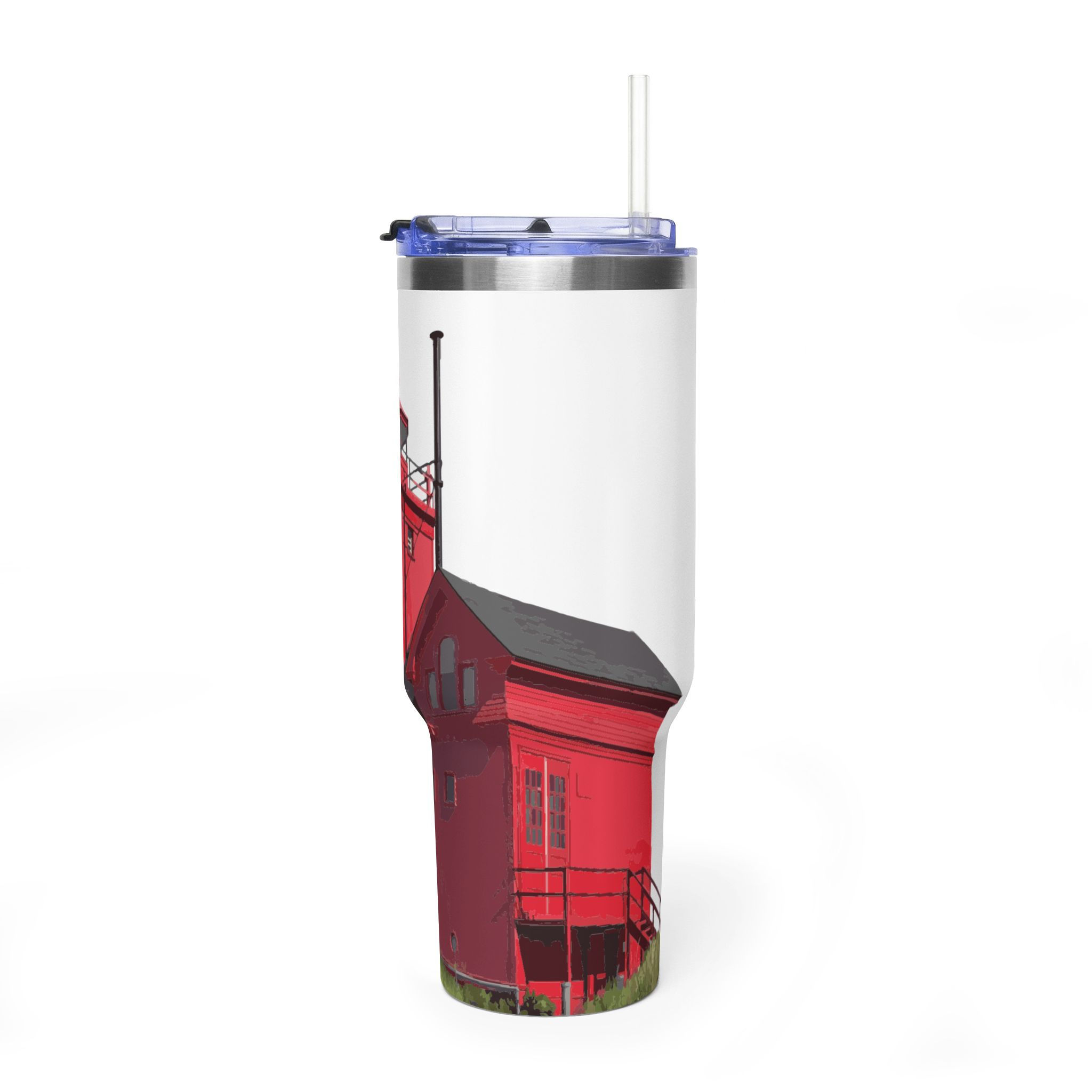 40oz Vacuum Tumbler — Red Lighthouse Thermal Travel Mug