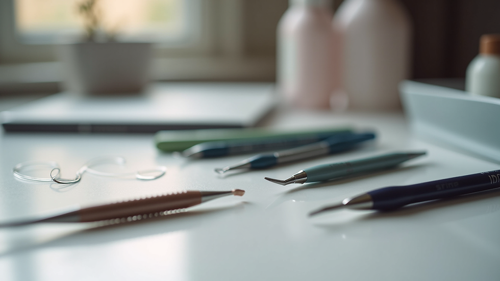 close-up view of nail correction tools arranged neatly on a table