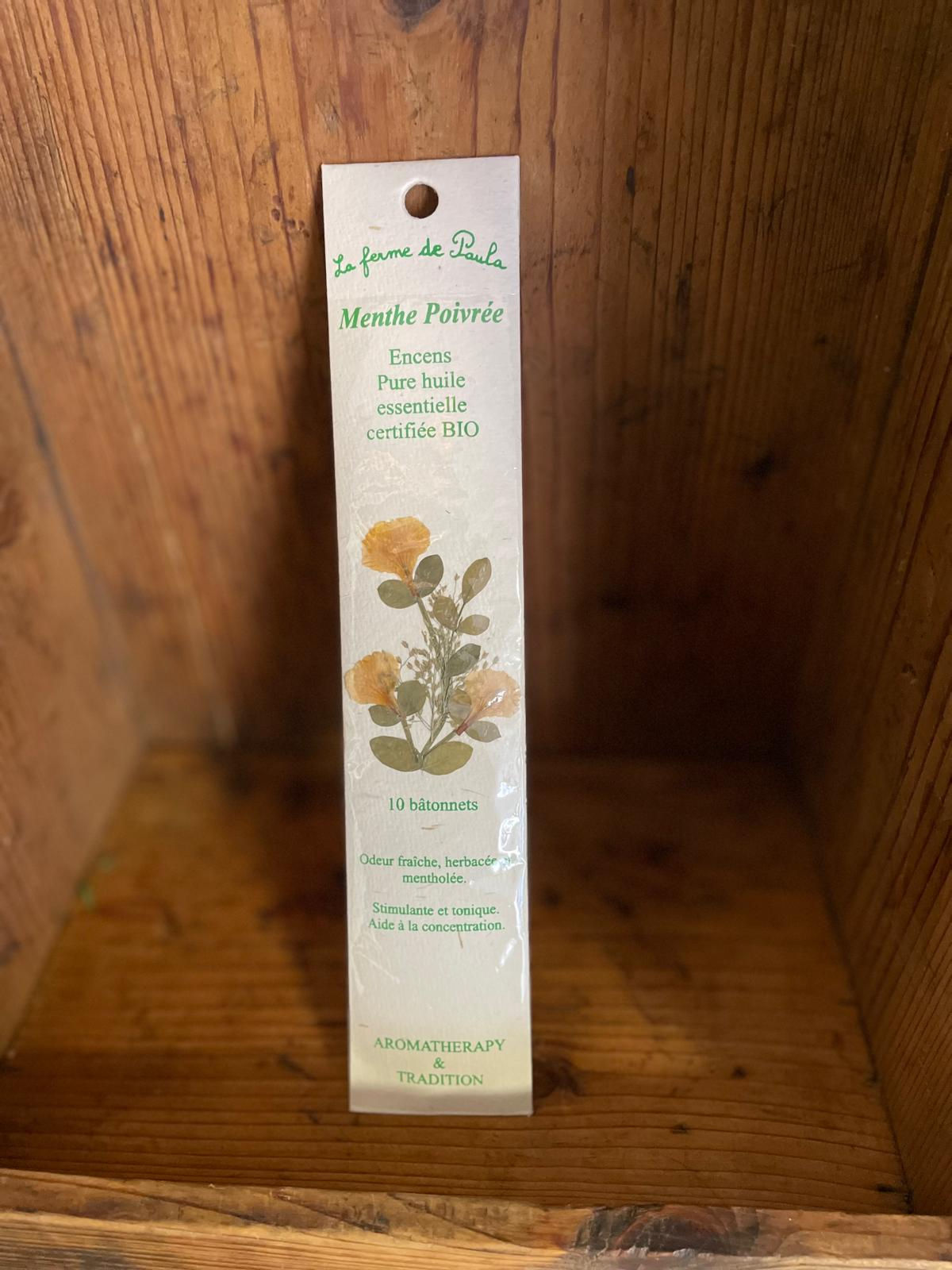 Encens à l'Huile Essentiel Bio - Menthe Poivrée "La Ferme de Paula" Chez ékho Moudon