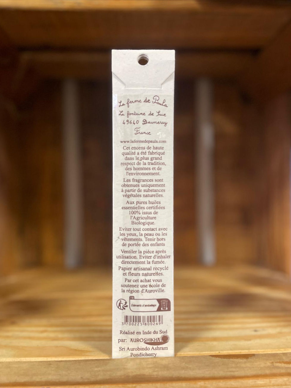 Encens à l'Huile Essentiel Bio- Bois de Santal "La Ferme de Paula" chez ekho Moudon Suisse