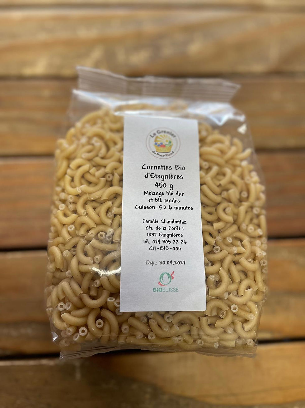 Pâtes-Cornettes au Blé Tendre et Blé Dur Bio Vaudoise "Le Grenier du praz-riand" Chez ékho Moudon