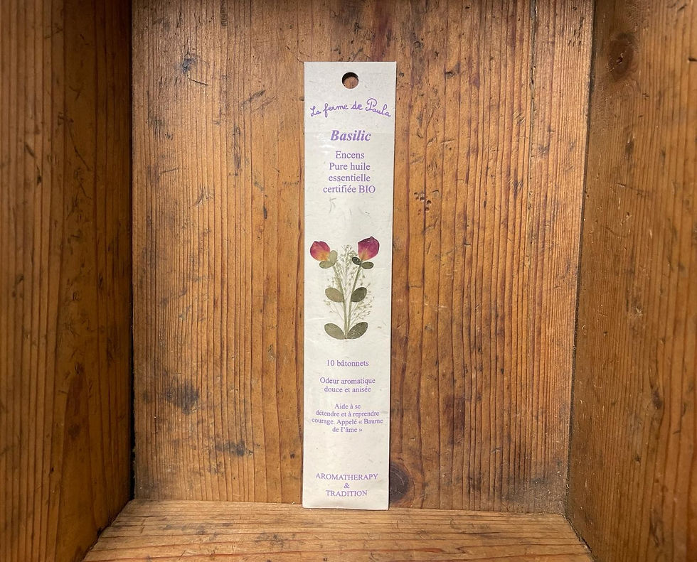 Encens Indien à l'huiles Essentiel de Basilic Bio "La Ferme de Paula" chez ekho Moudon