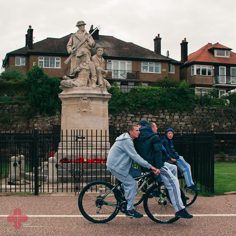 Memories of World War Vetrens look down over two-wheeled Teenagers