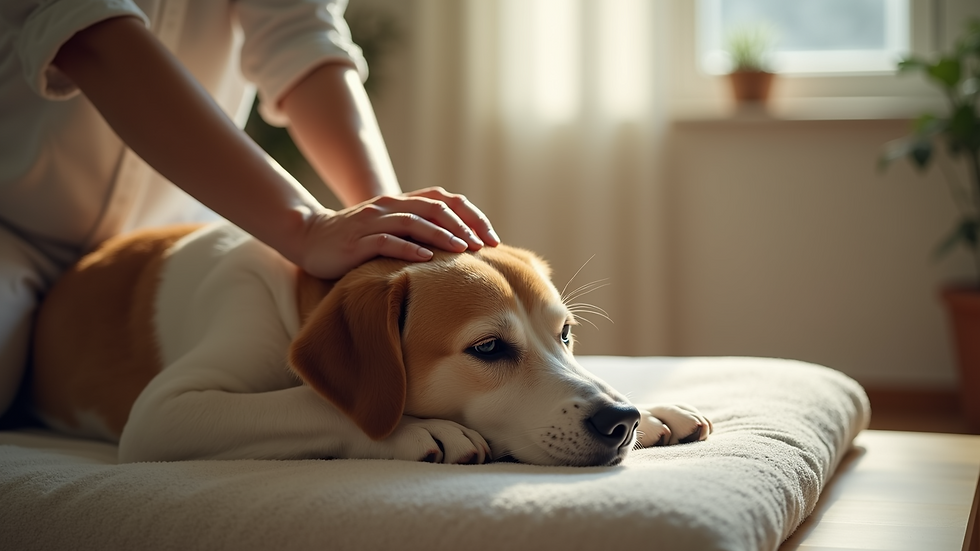 High angle view of a pet massage session in a calm environment