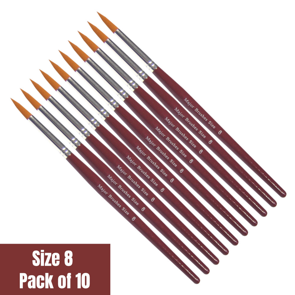 Round Orange Synthetic Sable Brushes Size 8 Pack 10