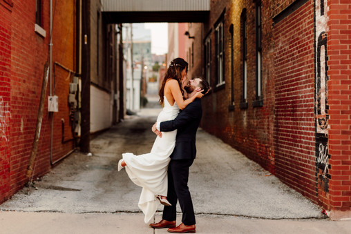 Bride and Groom Sunset Portraits at The Everly Event Space Kansas City