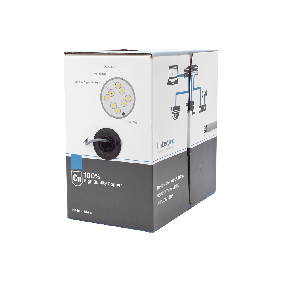 LINKEDPRO PRO-CAT-5E Bobina de cable de 305 m, ( 1000 ft ), Cat5e, alto desempeño, de color Gris, UL, para aplicaciones en vi