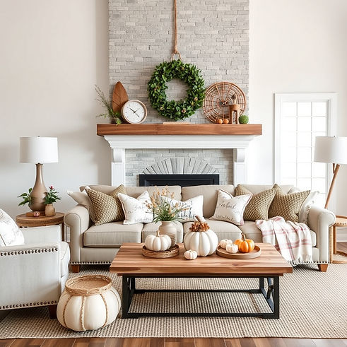 living room decorated in modern farmhouse fall decorations.jpg
