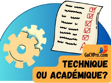 Un visuel représentant la différence entre un CV technique et un CV académique.