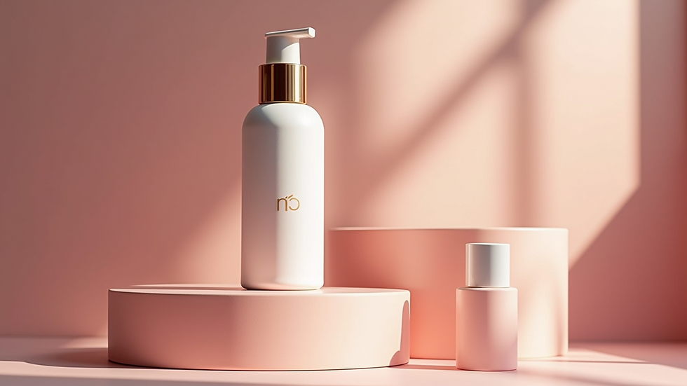 Close-up view of a skincare product display