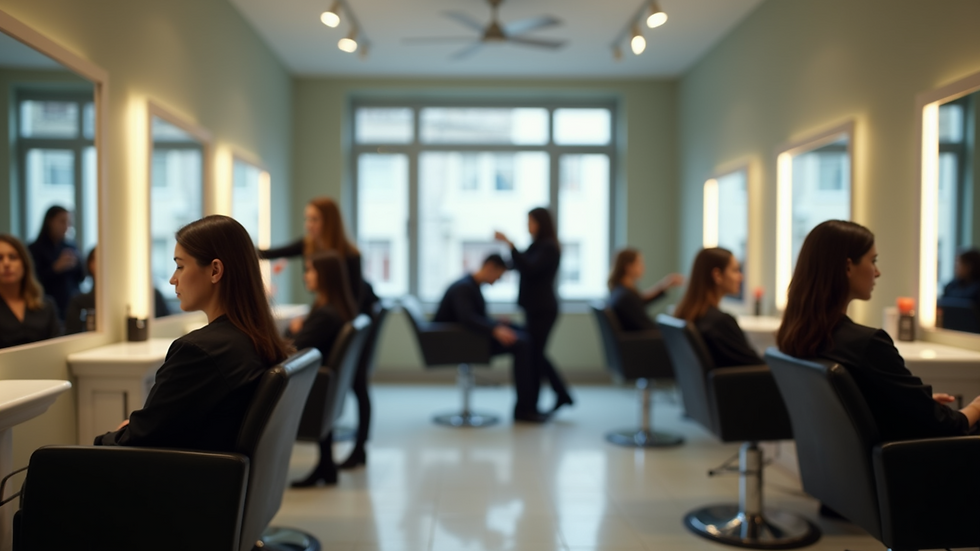 High angle view of a hair salon with customers getting their hair styled