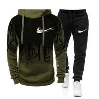 Thumbnail: Men Letter Printed Round Neck Hoodie And Sweatpants Two Pieces Set