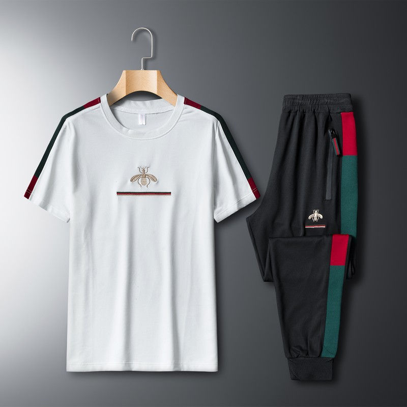 Thumbnail: Men Casual Color Blocking T-shirt And Pants Two Pieces Set