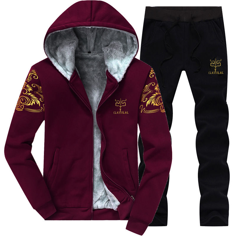 Thumbnail: Men Fashion Zipper Long Sleeve Hooded Coat And Pants Two Pieces Set