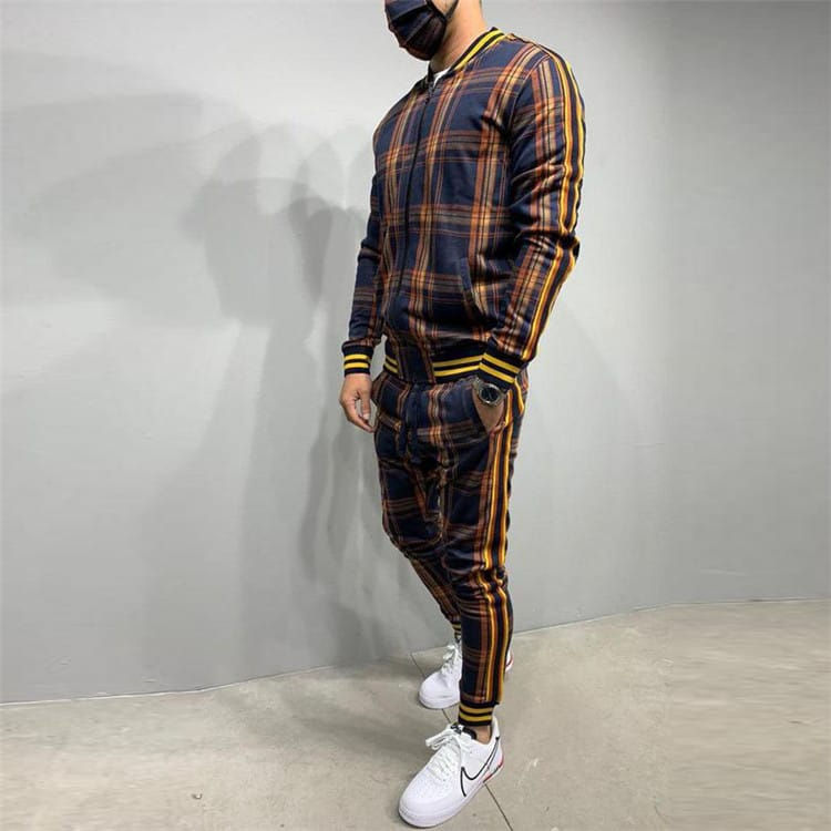 Thumbnail: Men Plus Size Stripe Color Blocking Long Sleeve Jacket And Pants Two Pieces Set