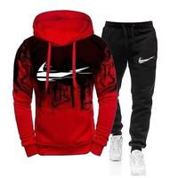 Thumbnail: Men Letter Printed Round Neck Hoodie And Sweatpants Two Pieces Set