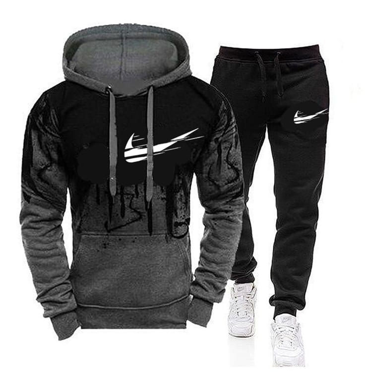 Thumbnail: Men Letter Printed Round Neck Hoodie And Sweatpants Two Pieces Set