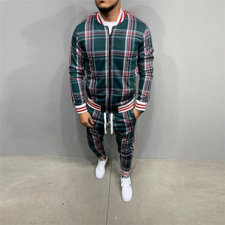 Thumbnail: Men Plus Size Stripe Color Blocking Long Sleeve Jacket And Pants Two Pieces Set