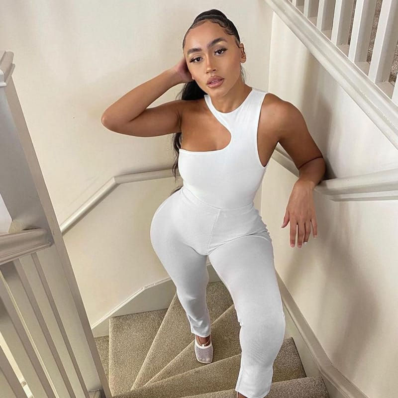 Thumbnail: Women Sexy Solid Color Irregular Bodysuits And Pants Two Pieces Set