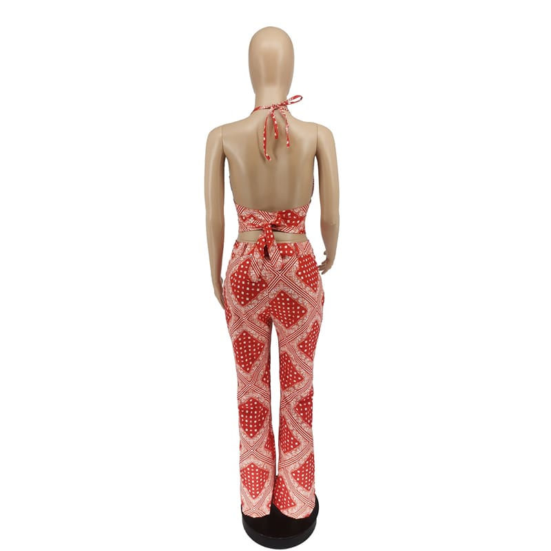 Thumbnail: Women Sexy Graphic Printing Lace-up Camisole And Pants Two Pieces Set