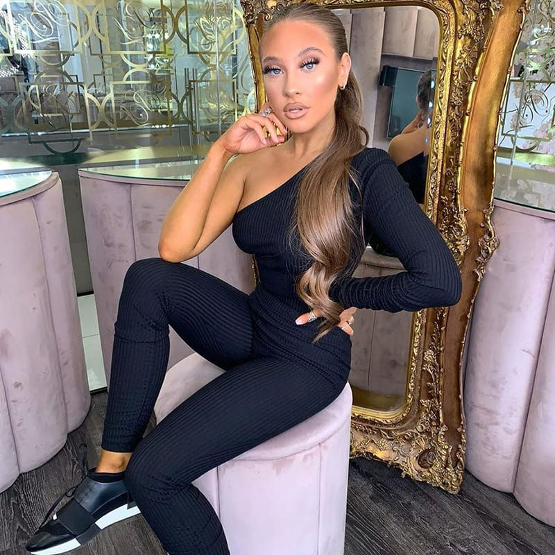 Thumbnail: Women Fashion Solid Color Oblique Shoulder Top And Pants Two Pieces Set
