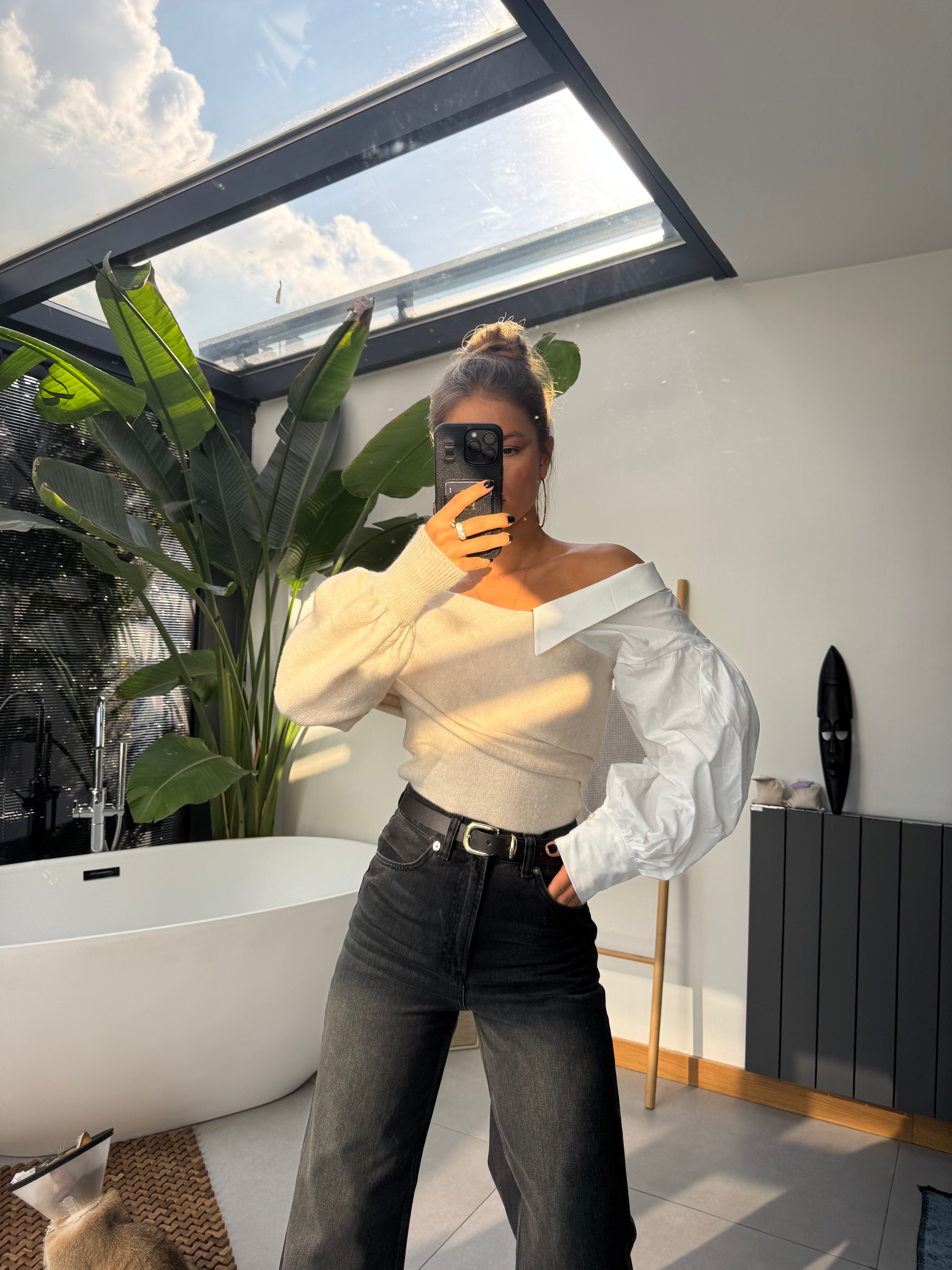 YAKA DETAY TRİKO KAZAK SİYAH BEJ