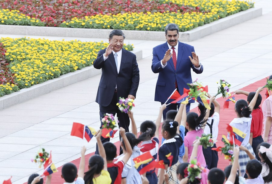 Chinese President Xi Jinping holds a welcome ceremony for his Venezuelan counterpart Nicolás Maduro Moros in the square in front of the east entrance of the Great Hall of the People, prior to their talks in Beijing, capital of China, on September 13, 2023.