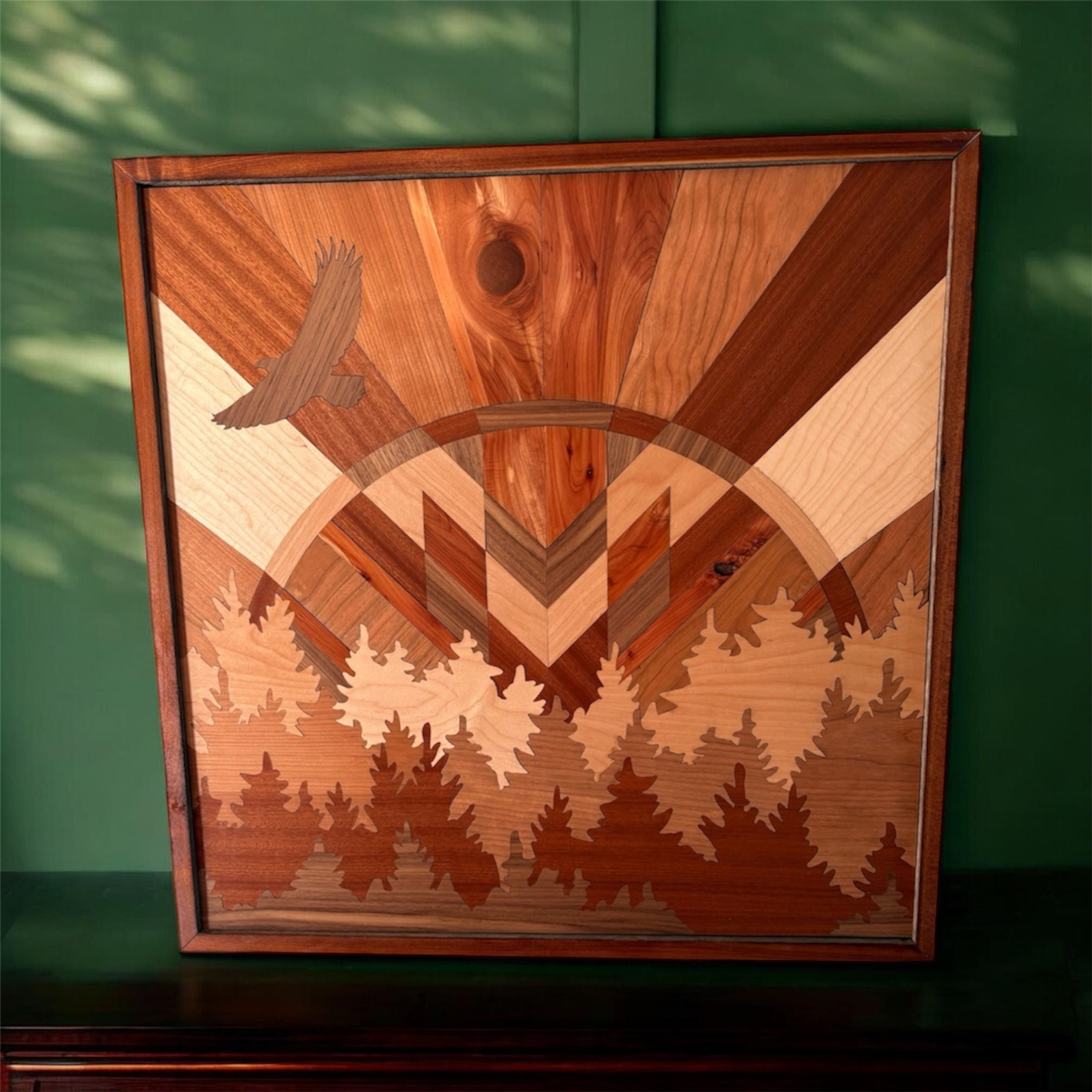 Beautiful Sunrise with Eagle Wooden Quilt