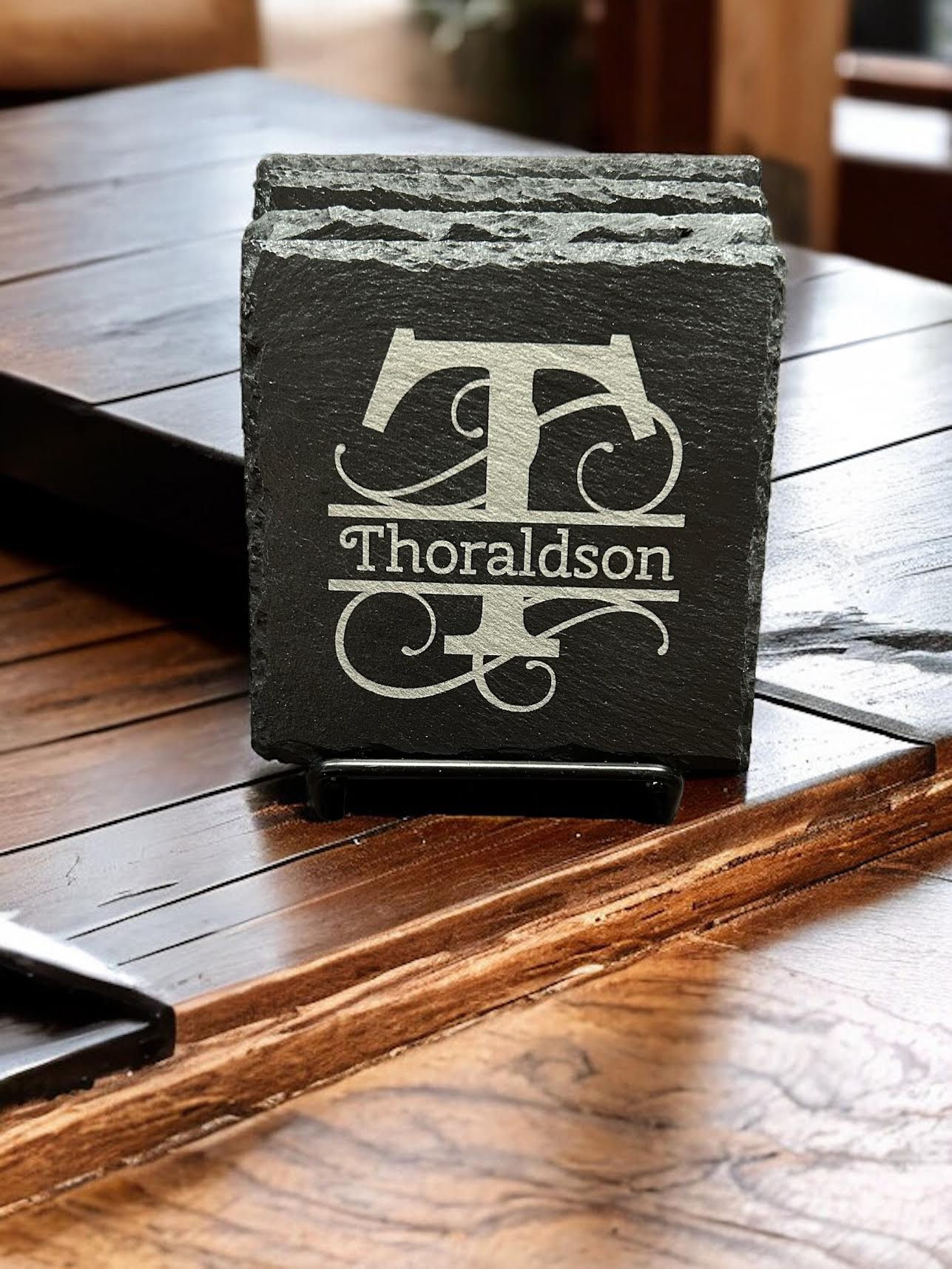 Set of 4 Elegant Split Letter Slate Coasters (A-Z)