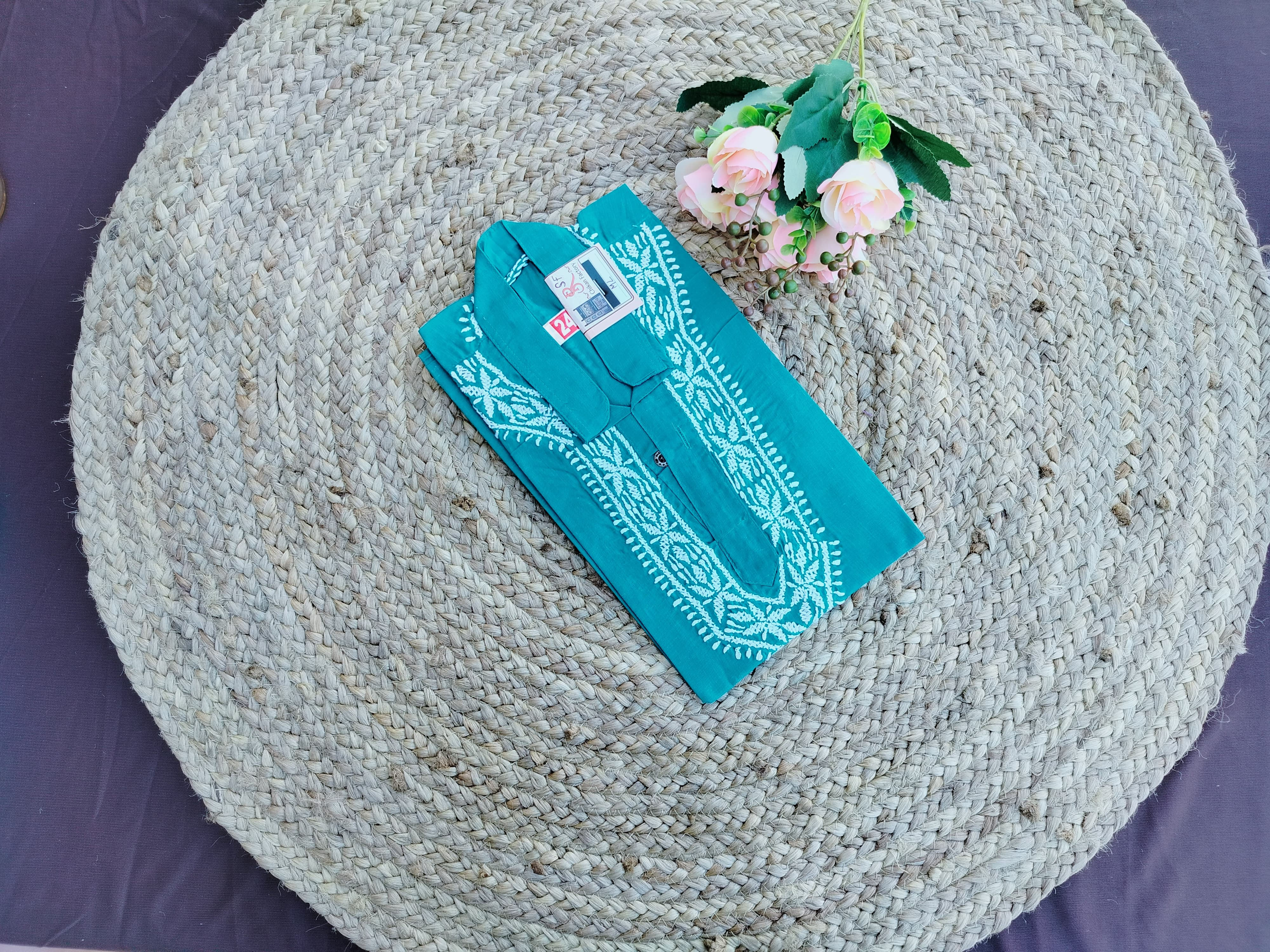 CHIKANKARI HANDWORK COTTON MEN'S KURTA