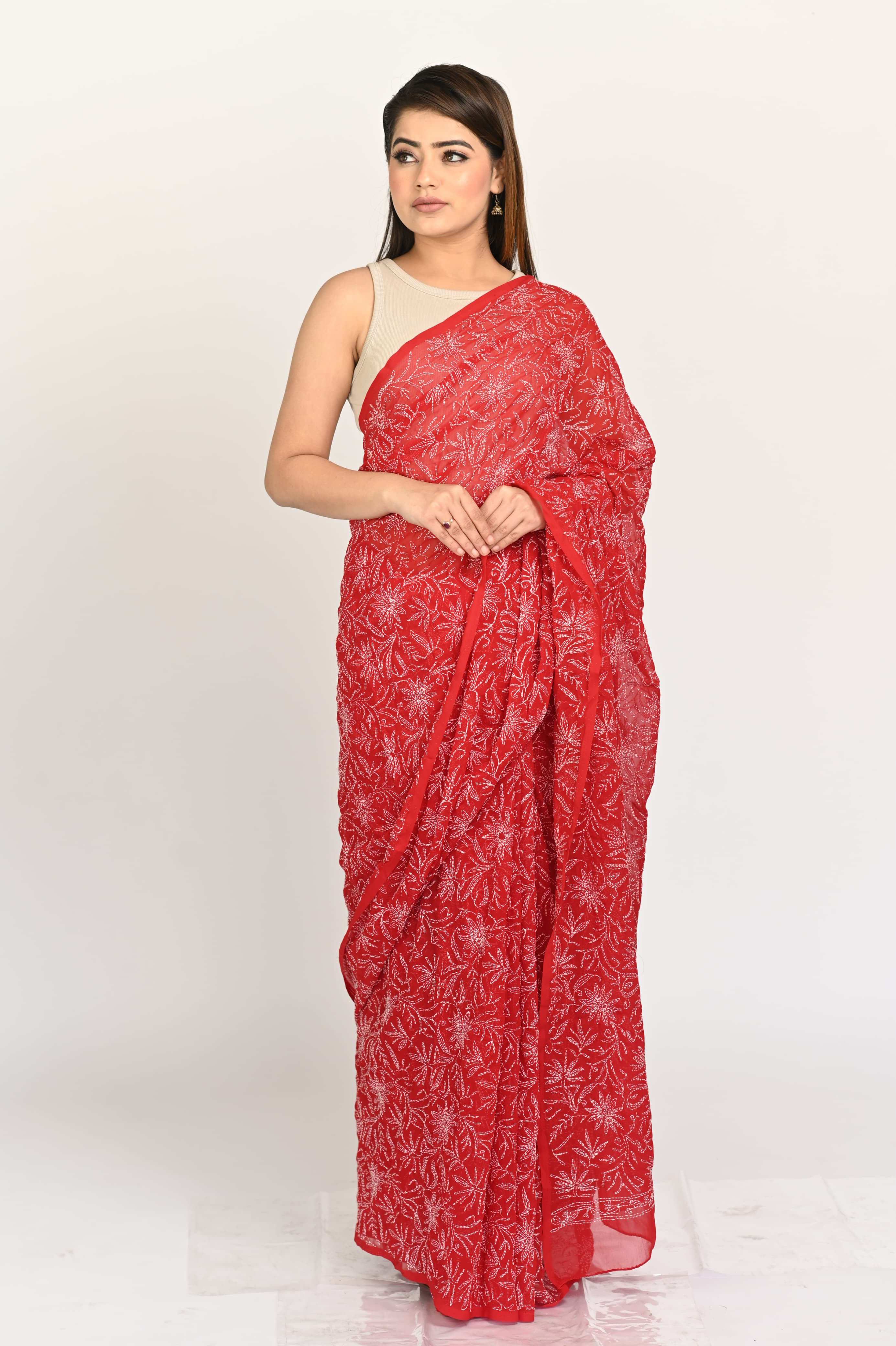 Chikankari handwork Tepchi jaal Saree