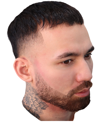 model with a crop haircut and fade