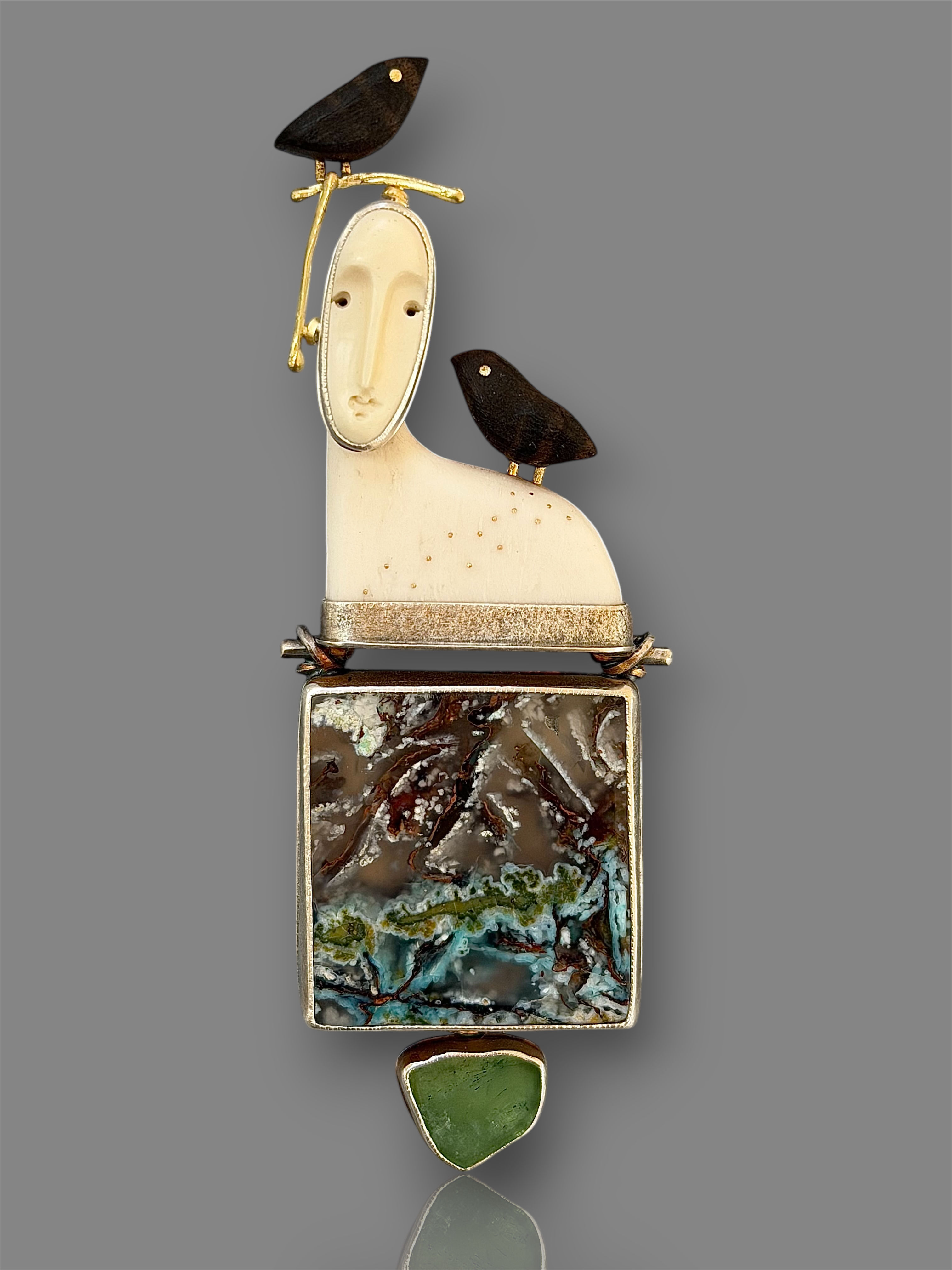 Woodland Goddess Pendant w/Two Ravens