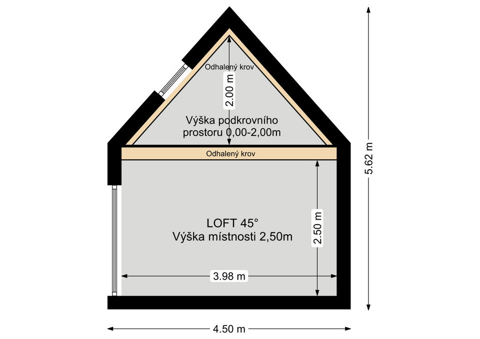 Řez domem - LOFT 45°