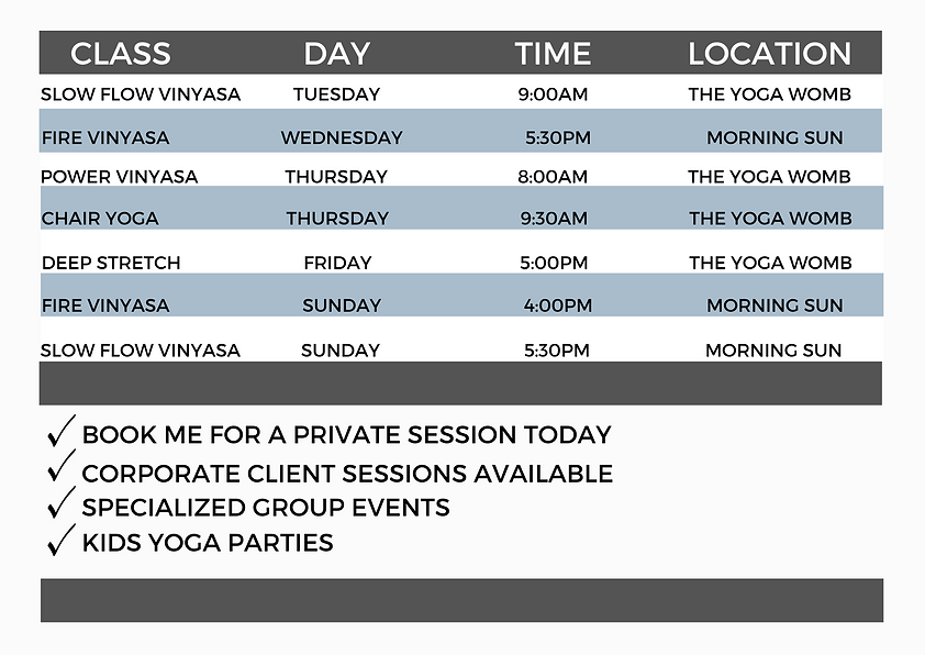 Weekly Public Class Schedule