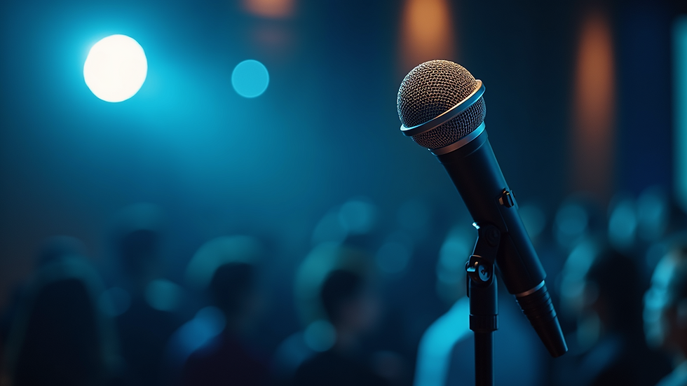 Close-up view of a microphone on a stand ready for a presentation