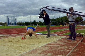Acting for a mouthwash commercial...and diving in to a sand pit in this scene!