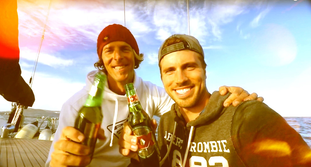 sailboat friends with beer smiling happy